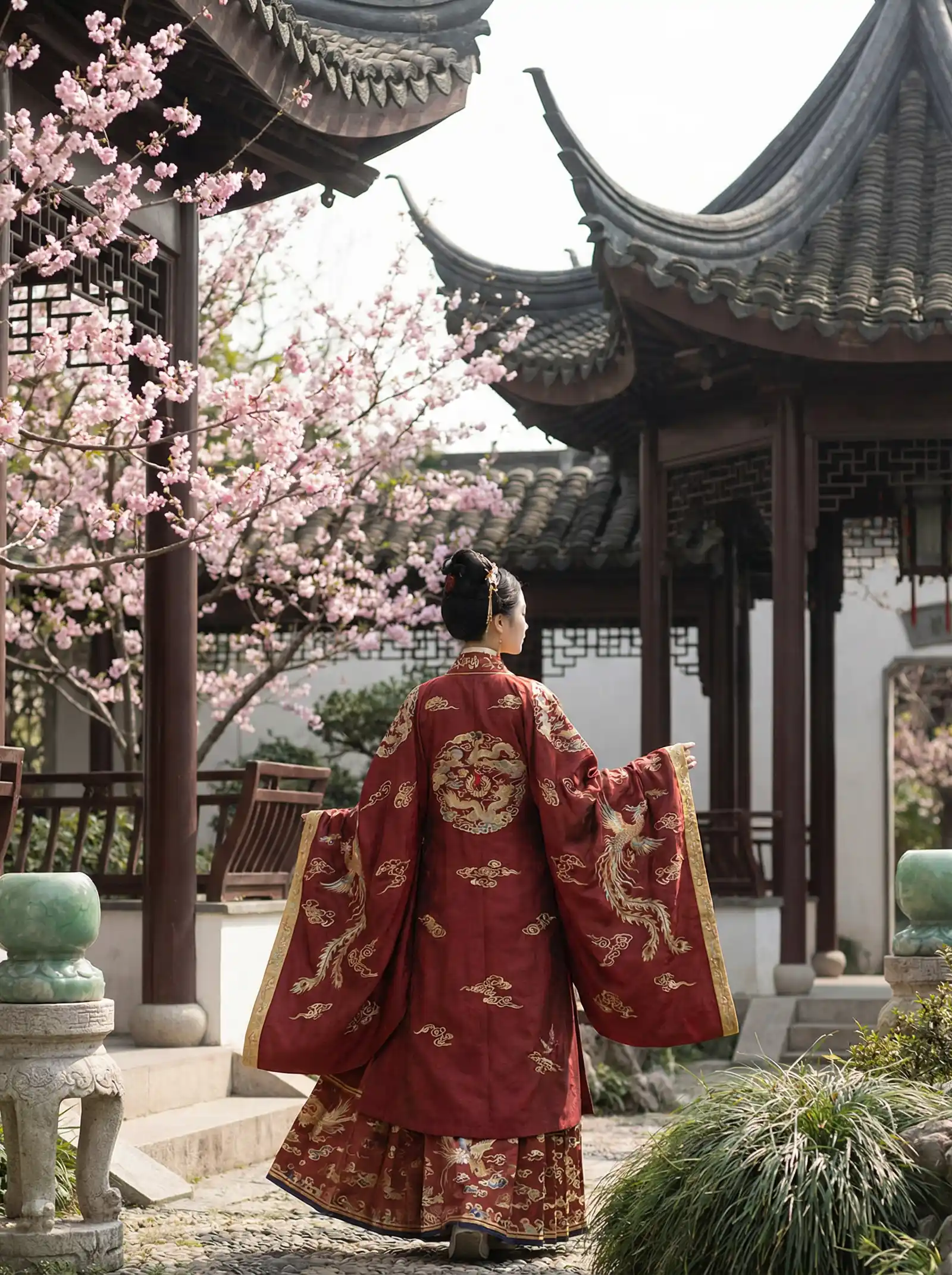 蜜桃导航在线 明制汉服红色凤凰刺绣